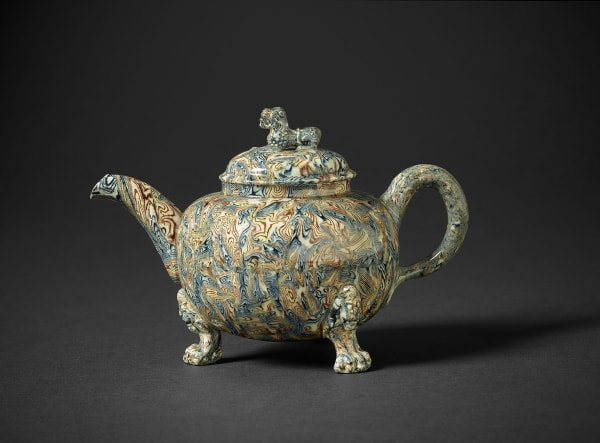 Fine Staffordshire Simulated Agateware Teapot and Cover, Circa 1740-50