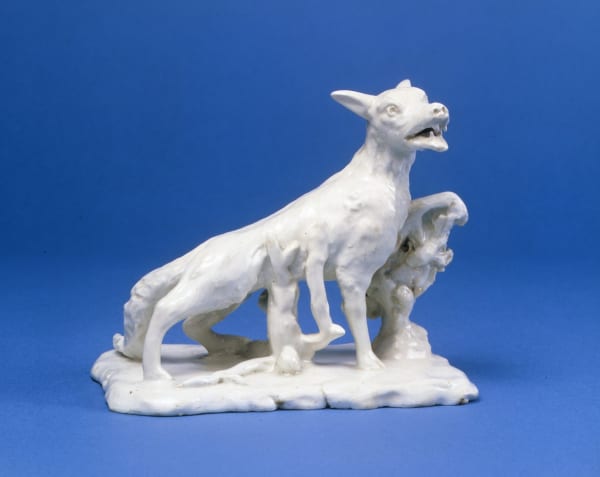 An exceptionally Rare Bow figure of a Barking Fox, after Oudry, Circa 1750-55
