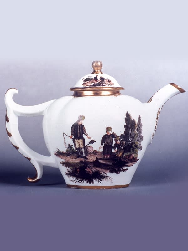 Meissen Teapot and Cover painted with Miners, Circa 1735-40