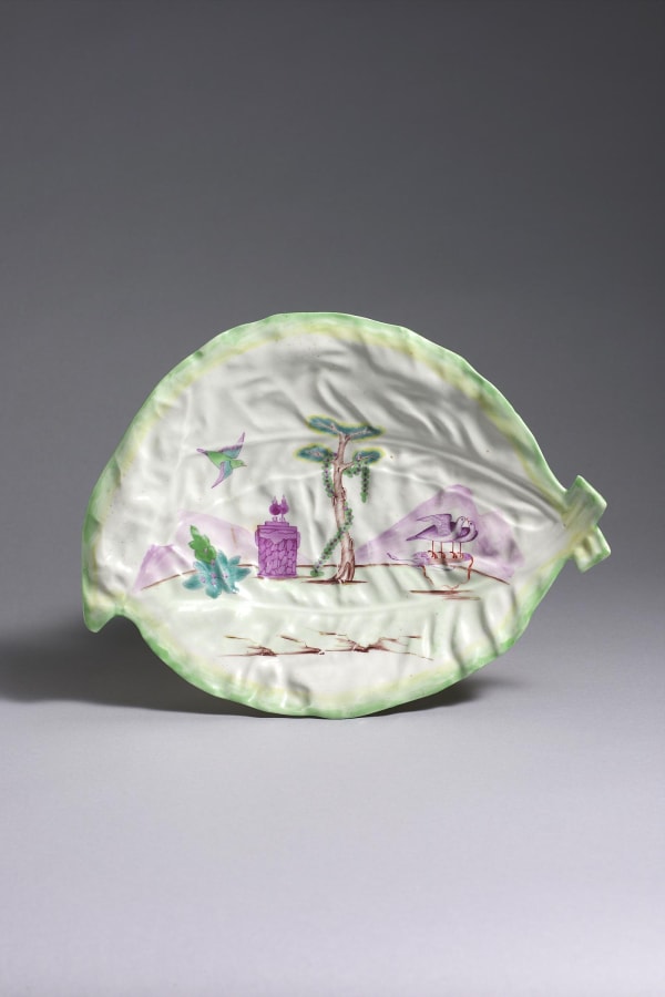 A Fine Early First Period Dr. Wall Worcester Cabbage Leaf Moulded Dish, Circa 1757 – 60