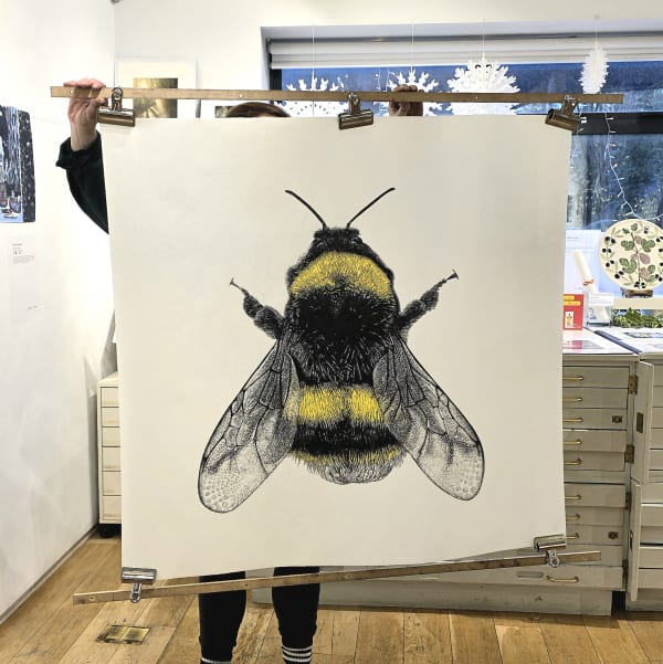 Bee linocut art print artwork