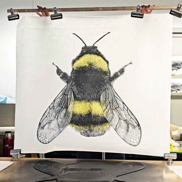 Bee linocut art print artwork