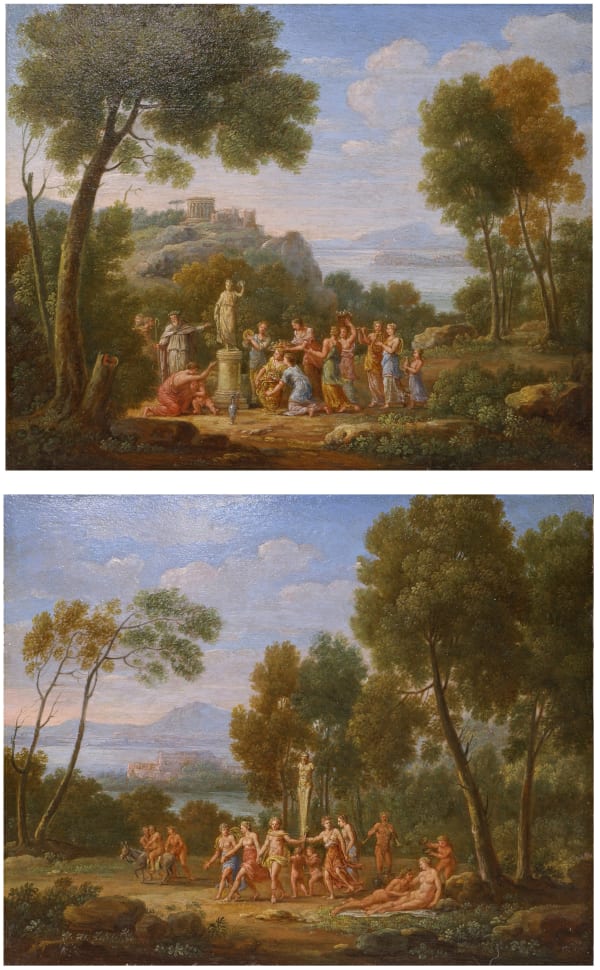 Hendrick Frans van LINT Offering ceremony to a goddess & Bacchantes dancing around the statue of Pan
