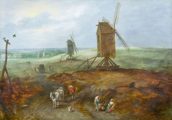 Yan BRUEGHEL II dit le Jeune 1601 - Anvers - 1678 Paysage aux moulins