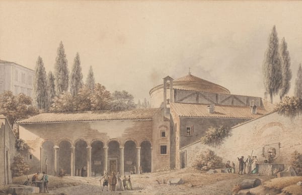 Victor-Jean NICOLLE Vue de la cour, du portique et de l'entrée de l'Eglise Saint Etienne le Rond à Rome