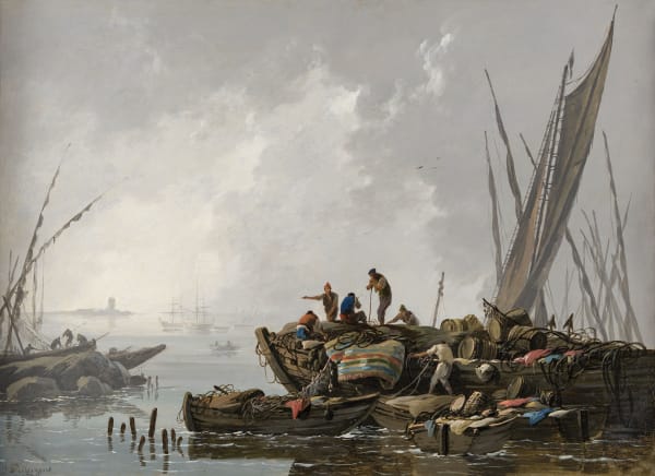 Jean Baptiste PILLEMENT, Scène de port avec pêcheurs