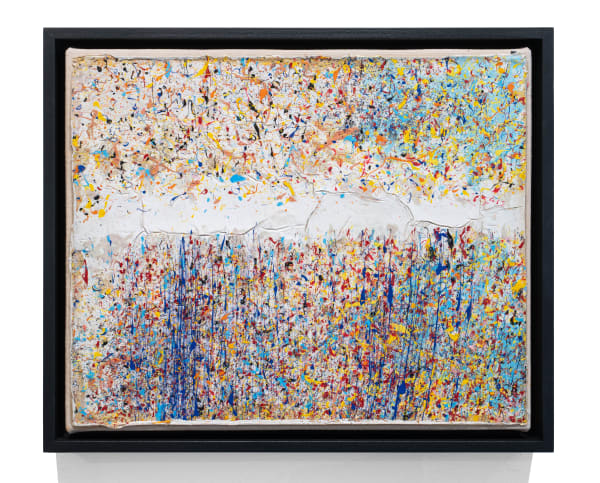 Adger Cowans (b. 1936) White Bolt Shimmer, 1991 Acrylic on canvas Signed, titled, and dated on verso Canvas: 9 3/4 x 11 7/8 in (24.8 x 30.2 cm) Frame: 11 x 13 in (27.9 x 33 cm)