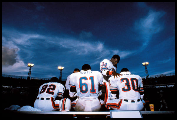 Walter Iooss, Woody Bennet & the Miami Dolphins, Miami Beach, FL, 1985