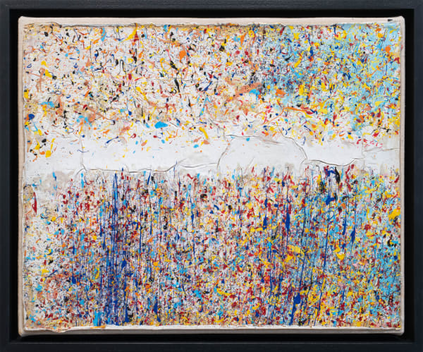 Adger Cowans (b. 1936) White Bolt Shimmer , 1991 Acrylic on canvas Signed, titled, and dated on verso Canvas: 9 3/4 x 11 7/8 in (24.8 x 30.2 cm) Frame: 11 x 13 in (27.9 x 33 cm)