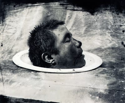 Joel-Peter Witkin, Head of a Dead Man, Mexico, 1990, Gelatin silver print with encaustic.