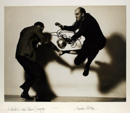 Barbara Morgan, Beaumont Newhall and Ansel Adams Jumping in B. Morgan's Studio, 1942