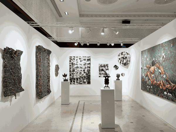 View of AFIKARIS Gallery. 1-54 Marrakech 2024. La Mamounia. Nasreddine Bennacer, HERVÉ YAMGUEN , JEAN DAVID NKOT and Ozioma Onuzulike