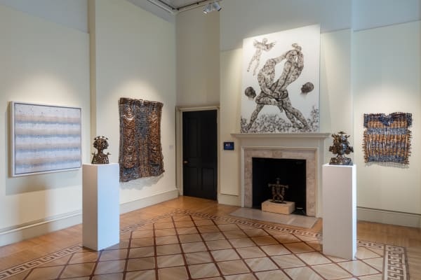 View of AFIKARIS Booth at 1-54 London. Troika photo. Works by Hervé Yamguen, Mouhcine Rahaoui, Géraldine Tobe, Ozioma Onuzulike and Boluwatife Oyediran