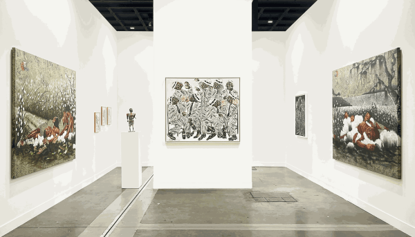 Installation view of AFIKARIS booth at miart, Milan, Italy showing Salifou Lindou and Jean David Nkot
