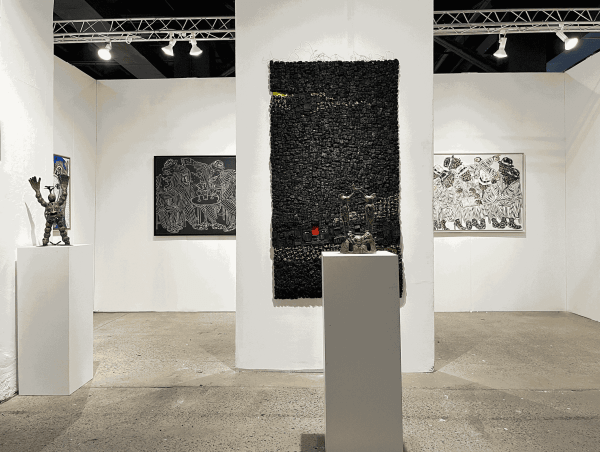 View of AFIKARIS Gallery at 1-54 New York in Chelsea. Salifou Lindou, Eva Obodo and Hervé Yamguen