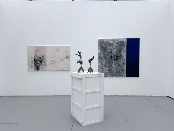 Nasreddine Bennacer works on Japanese paper and Hervé Yamguen's bronze sculptures at Untitled Art Miami. AFIKARIS Gallery.