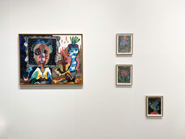 Paintings by Cameroonian artist Hervé Yamguen at artgenève 2025. Exhibiting with AFIKARIS Gallery