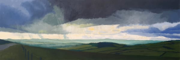 Kit Glaisyer, Storms passing over Eggardon Hill 120x40cm
