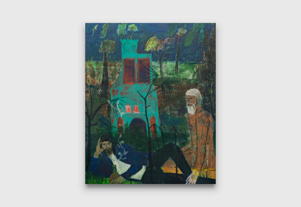 Justin Williams Distantly close tower. Card reading from Major Arcana, 2023 oil, acrylic and pigment on canvas 190 x 154.5 cm 74 3/4 x 60 7/8 in