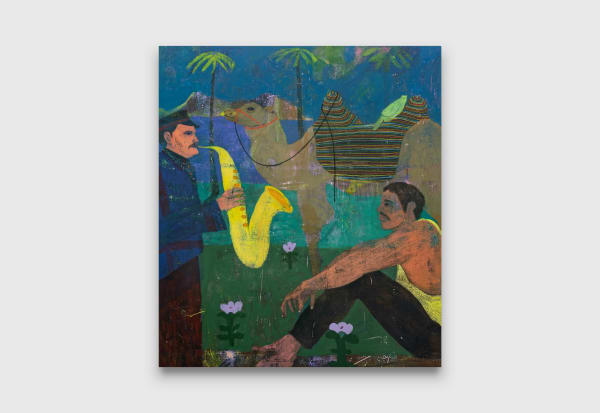 Justin Williams They played on and the smell of wet gazelles warmed my tongue, 2023 oil, acrylic and pigment on canvas 151 x 133 cm