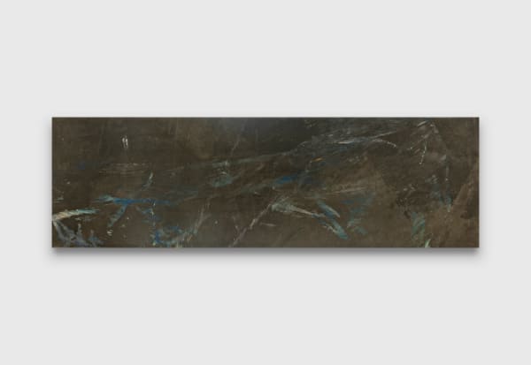 Rindon Johnson What did you do to the weather?, 2023 goughe, crayon, and bleach 23 x 74 cm 9 1/16 x 29 1/8 inches