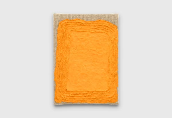 JD Reforma Intramuros 7, 2021 papaya soap, belgian linen, Gamvar 36 x 16 cm 14 5/32 x 6 1/4 inches