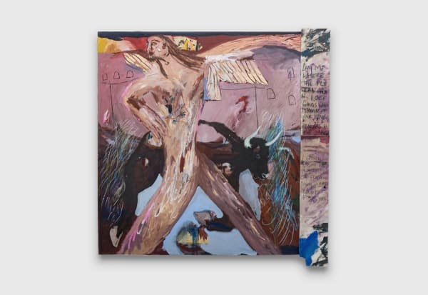 Renée Estée Final Wish, 2023 oil paint, oil bar, charcoal, gold and silver charms, pearls, glitter, gold leaf, collaged canvas on canvas 199 x 196 cm 78 3/8 x 77 1/8 in