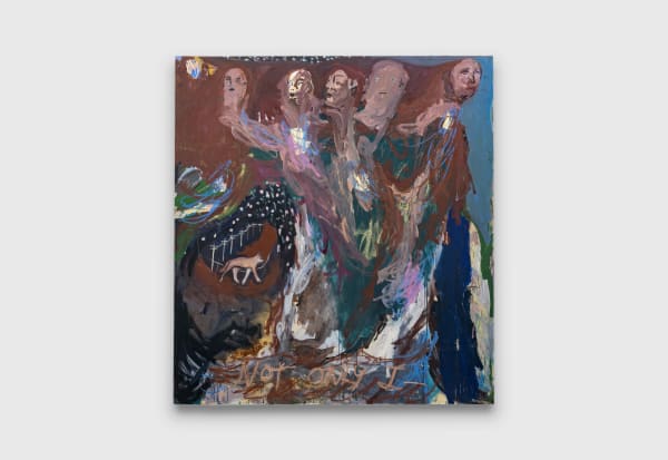 Renée Estée Not Only I, 2023 oil paint, oil bar, china marker, charcoal, gold leaf on canvas 184.5 x 169 cm 72 5/8 x 66 1/2 in