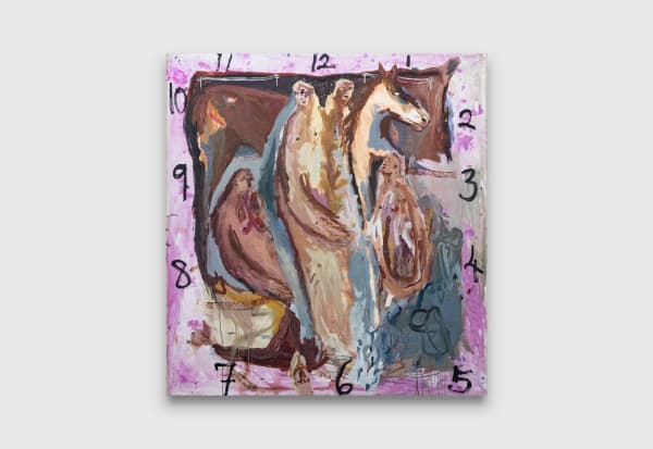 Renée Estée There Was A Time I Held You Close, 2023 oil paint, ink, watercolor, charcoal, gold leaf, bronze charms, oil bar on canvas 196.5 x 185 cm 77 3/8 x 72 7/8 in