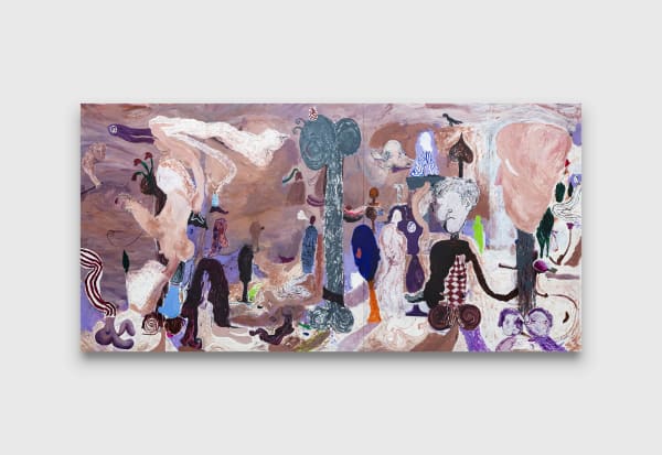 Nick Modrzewski Jiggery-Pokery, 2022 acrylic on board (4 panels) 193 x 383 cm (framed) 76 x 150 3/8 inches (framed)