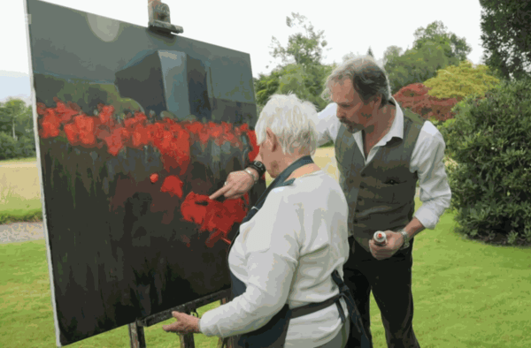 Gordon Wilson painting with Dame Judi Dench on a special episode of BBC Country File