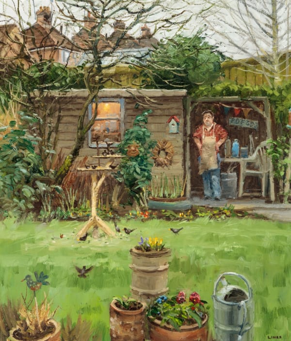 The New Bird Table Oil on canvas, 17 x 15 "