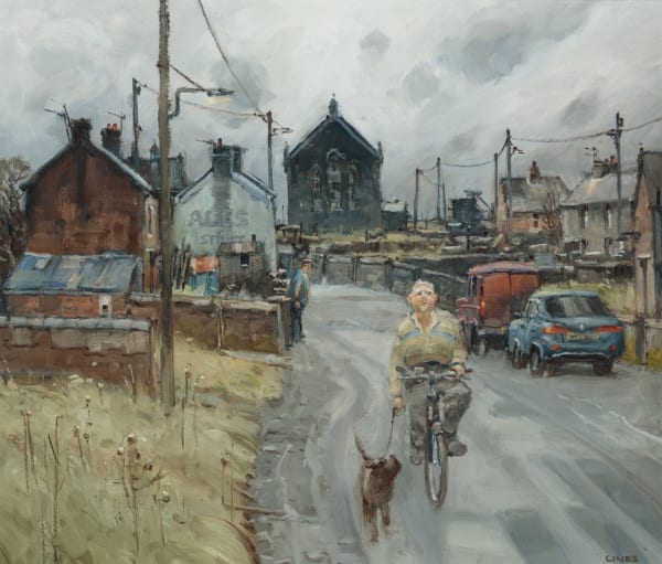 Singing Dog Walker Oil on canvas, 15 x 17 "