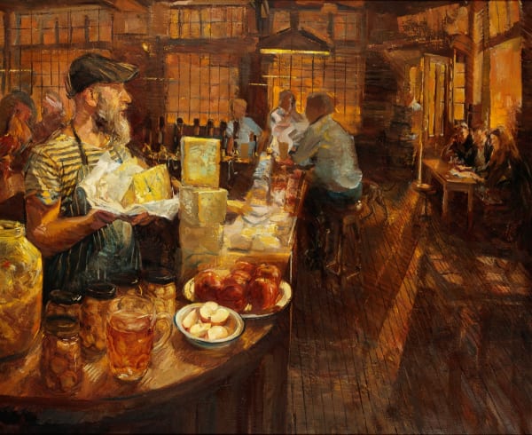 Lewis Hazelwood-Horner RBA, Ian 'The Cheese Man.' Oil, 36 x 44 "