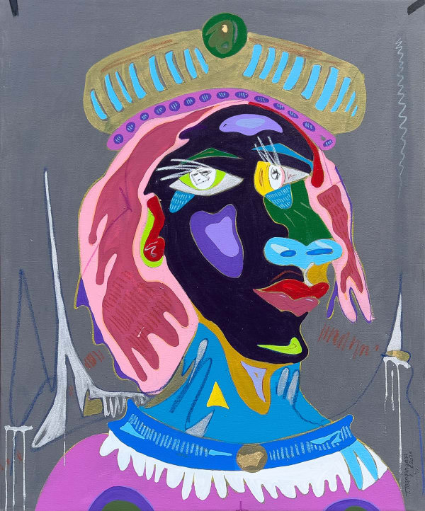 Thembalethu Manqunyana Man of Mans Mixed media on canvas 46 x 38 "