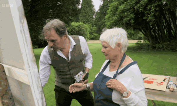 Gordon Wilson painting with Dame Judi Dench on a special episode of BBC Country File