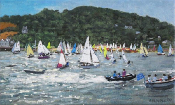 Andrew Macara RBA NEAC Salcombe Regatta Oil on Claessens linen canvas 10 x 20"