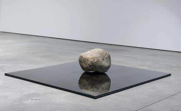 Lee Ufan Relatum - Existence, 2014 Steel, stone and glass Steel plate: 260 x 230 x 2 cm Glass: 260 x 230 x 2 cm Stone: 70 x 60 x 60 cm
