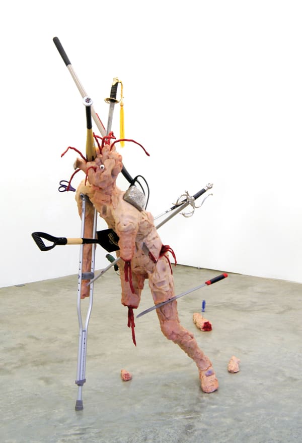 Tony Matelli Fuck’d (Human version), 2005 Silicone, polyurethane foam, acrylic paint, tools, mixed media 218 x 155 x 142 cm