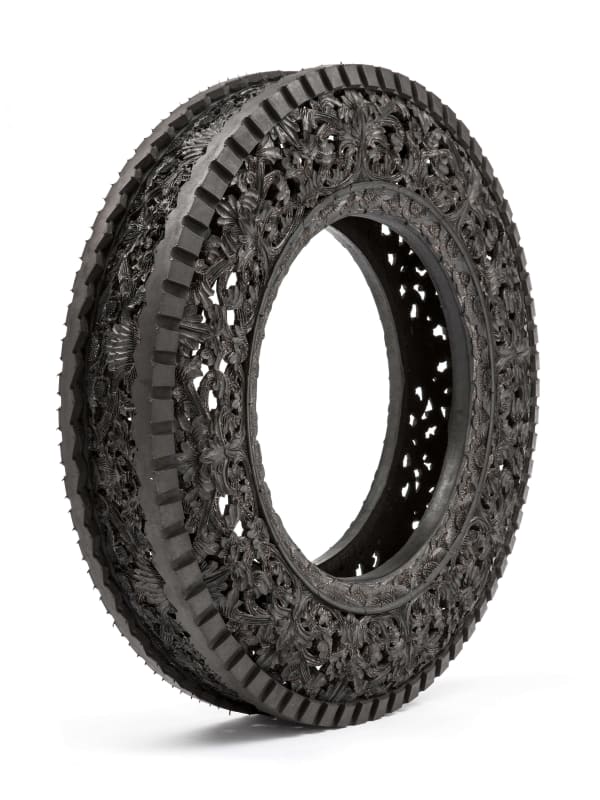 Wim Delvoye Car Tyre, 2010 Handcarved car tyre Ø 71 x 14 cm