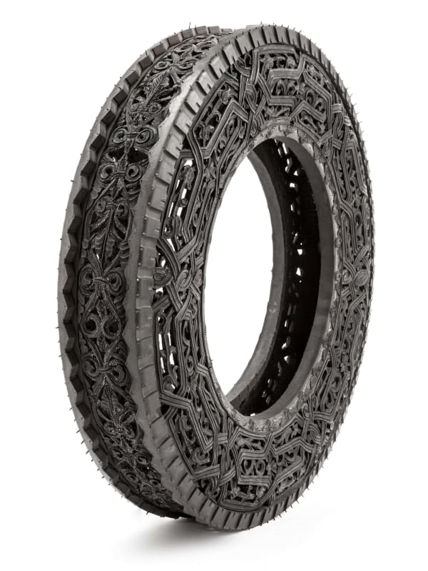 Wim Delvoye Car Tyre, 2010 Handcarved car tyre Ø 71 x 14 cm