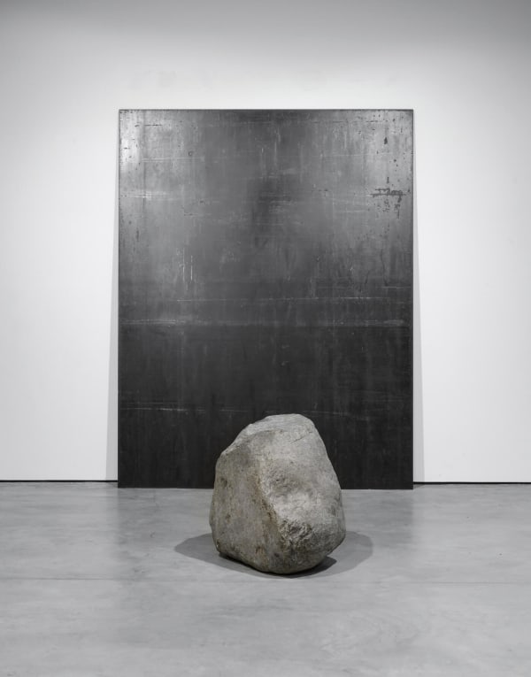 Lee Ufan Relatum - Silence, 2014 Steel, stone Steel plate: 280 x 220 x 1.5 cm Stone: 80 x 70 cm