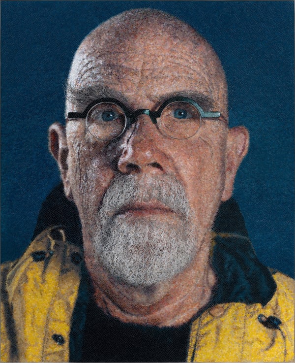 Chuck Close, Self-Portrait (Yellow Raincoat) / Micro Mosaic, 2019