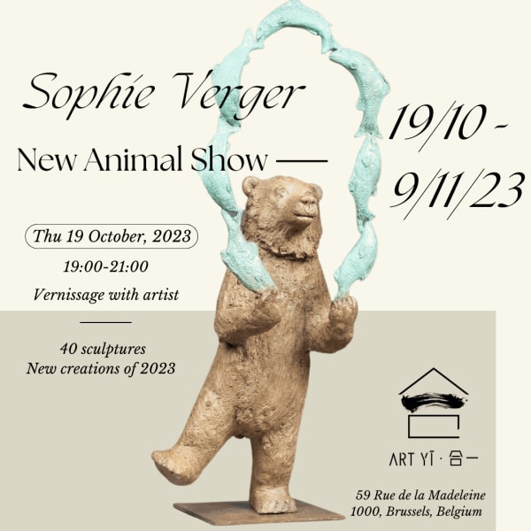 Sophie verger nouvelle exposition d'art de sculpture animalière à la galerie Art Yi à Bruxelles