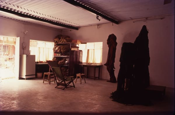 Fibre work remnants from Khirki studio. Pari in the background, Van Raja II in progress, early 1990s.