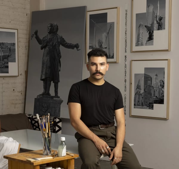 Painter Luis Felipe Chávez contemplates the monuments immigrants carry within