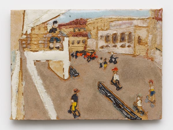 Skateboarders of MACBA, Barcelona, 2025 stoneware and glazes 4 1/4 x 6 1/4 in