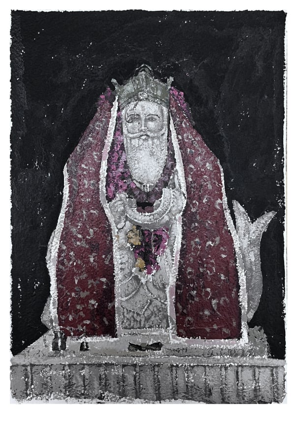 Ali Akbar P N (b.1996) Detail from ‘Reincarnation of Myth – 1’ Acrylic on paper 26 x 18 cm 2024 Baroda