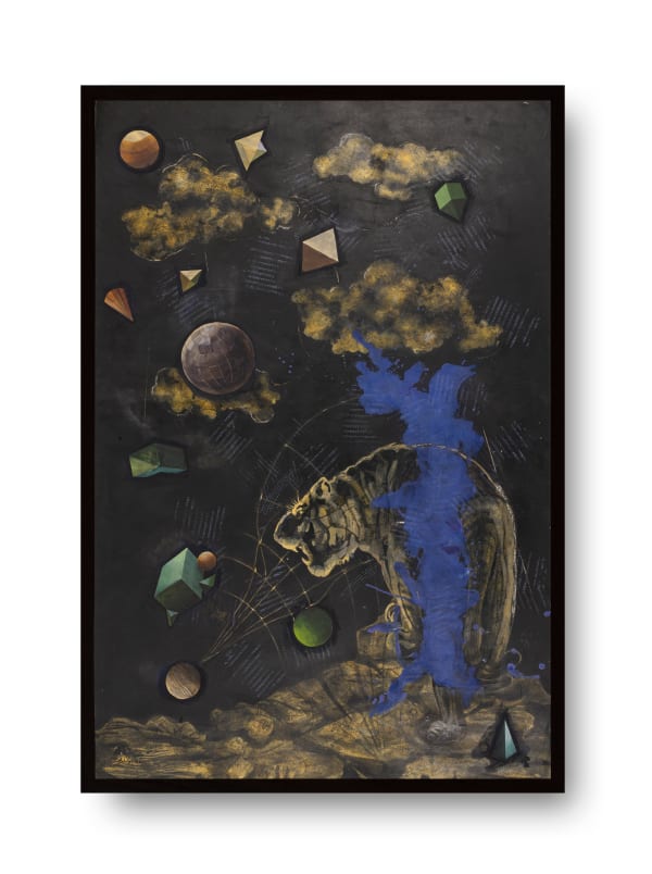 Aditya Basak (b. 1953) Circus 1 (Series - Circus) Oil, acrylic, tempera, silkscreen, pastel on paper pasted on board 59.84 x 39.88 in. 2024, Kolkata