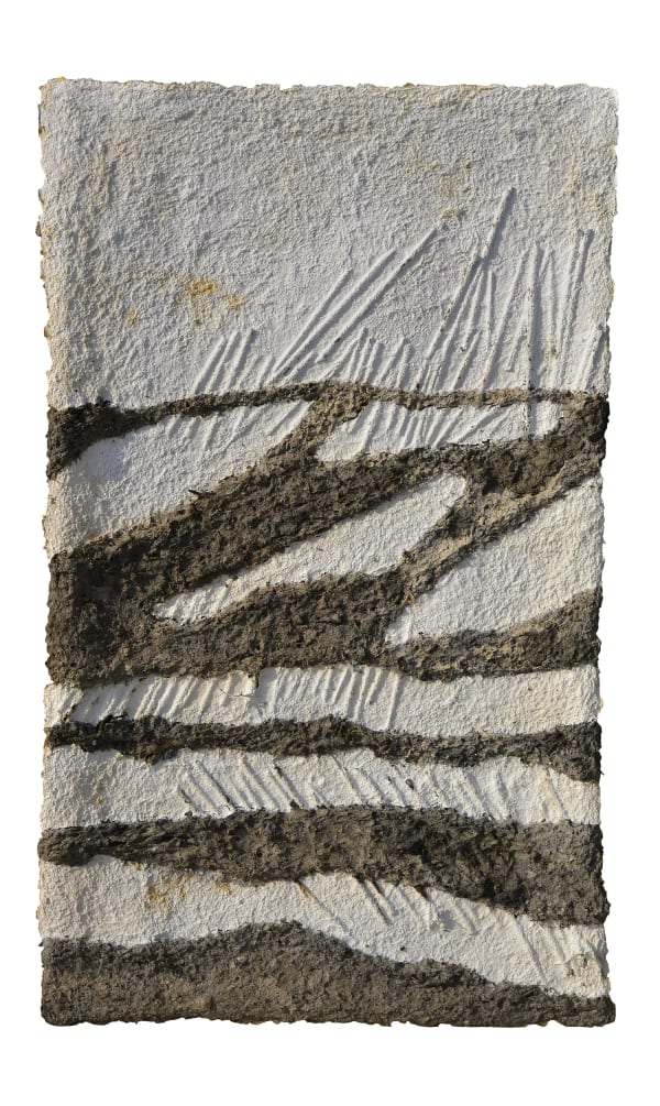 Ruma Choudhury (1990) Birbhum Landscape Straw, sugarcane, wood fibre, cane of kans grass, found objects and charcoal Overall installation dimension: 80 x 308 x 2 in. A - 80 x 44 x 1.5 in. approx. Set of 7 works 2021-2024